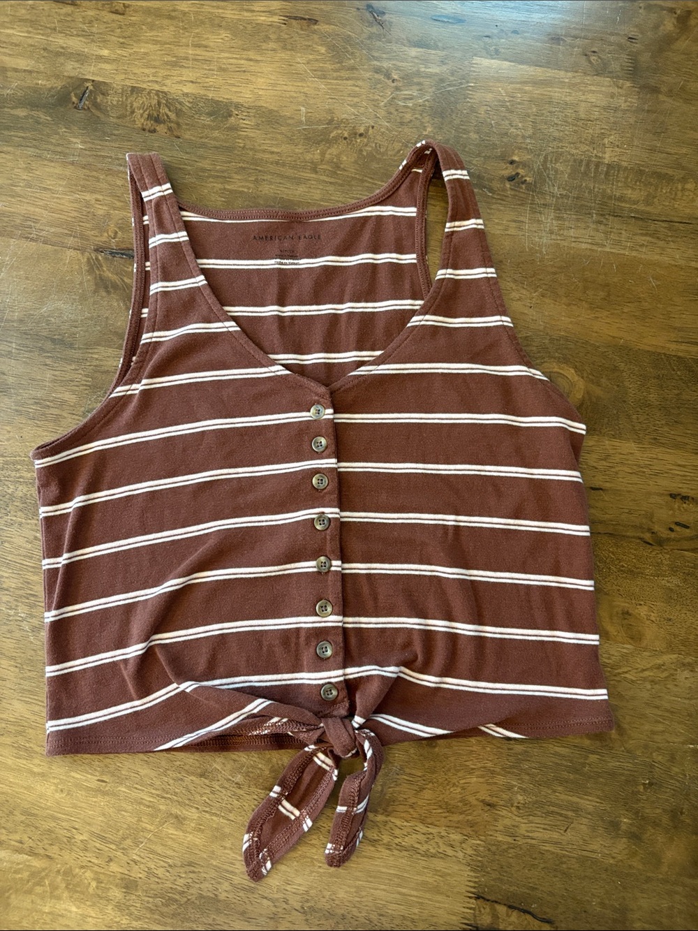 American Eagle Outfitters Brown and White Striped Tie-Front Crop Tank